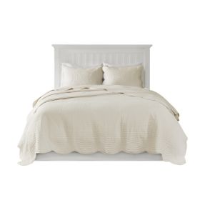 3 Piece Reversible Scalloped Edge Quilt Set Cream King Cal King