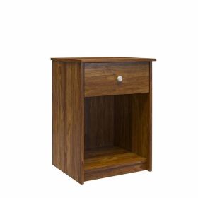 Rusic Brown Oak Farmhouse 1-Drawer Bedroom Nightstand with Open Shelf