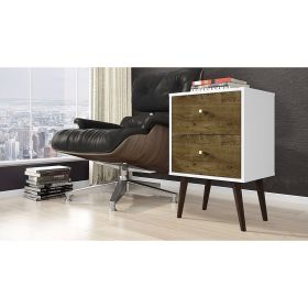 Modern Mid-Century Side Table Nightstand in White and Wood Finish