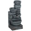 Outsunny 30" Tall Outdoor Water Fountain with LED Lights, 4-Tier Resin Cascading Bowls Outdoor Fountain Waterfall Fountain with Pump, Gray