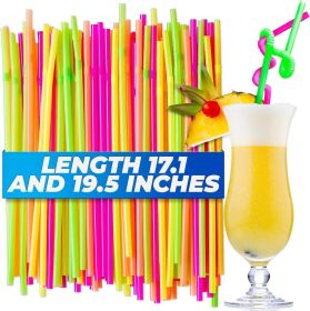 200Pcs 17 inch Plastic Drinking Straws Flexible Bendy Straws Bendy Straws Assorted Color Straws for Coffee Bar Neon Straws Cocktail Straws Dispos