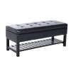 HOMCOM 44" Tufted Black Faux Leather Ottoman Bench, Storage, Shoe Rack