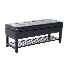 HOMCOM 44" Tufted Black Faux Leather Ottoman Bench, Storage, Shoe Rack