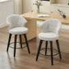 008-Set of 2 Counter Height Swivel Bar Stools, Chenille Upholstered Chairs with Wide Backrest for Bar, Kitchen Island, Dining Room, White