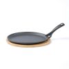HAWOK Cast Iron Fajita Skillet Japanese Steak Plate with Handle and Bamboo Tray