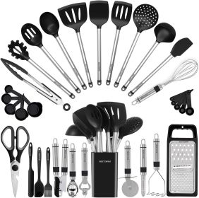 Kitchen Utensil Set-Silicone Cooking Utensils-33 Kitchen Gadgets & Spoons for Nonstick Cookware-Silicone and Stainless Steel Spatula Set-Best Kitchen