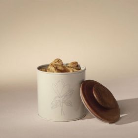 Esana Metal Canister with Wooden Lid - Eggshell - Stylish & Functional Kitchen Storage-900ml