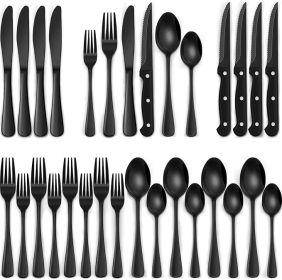 24-Piece Black Silverware Set with Steak Knives, Flatware for 4,