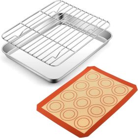 Inch Baking Oven Sheet Pan with Rack & Mat for Cookie, Stainless Steel Oven Sheet Tray Cooling Rack and Silicone Mat for Baking & Roasting
