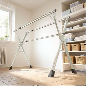 SOGA 2.0m Portable Standing Clothes Drying Rack Foldable Space-Saving Laundry Holder 3 Poles