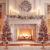 GO 4-Pieces Set Artificial Christmas Tree, Brown Needles with flocking, with Warm Lights, pine cones and berries