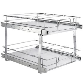 VEVOR 2 Tier 20"W x 21"D Pull Out Cabinet Organizer, Heavy Duty Slide Out Pantry Shelves, Chrome-Plated Steel Roll Out Drawers