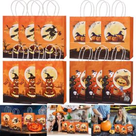 12Pcs Gift Bags with Handle 4 Designs Paper Bags Candy Goodies Cookie Bags Snacks Gift Wrapping Bag for Holiday Party Favor Supplies