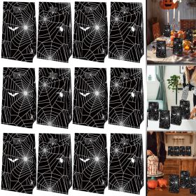 12PCS Gift Bags with 12PCS Sealing Stickers Cookies Goodies Paper Treat Bags Black Spider Web Favors Gift Wrapping Bags for Holiday Birthday Party Sup