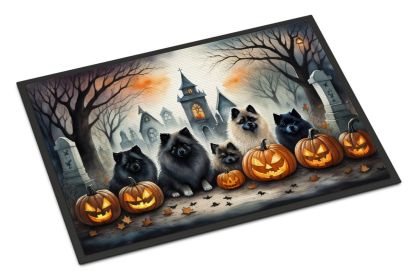 Keeshond Spooky Halloween Doormat Front Door Mat Indoor Outdoor Rugs for Entryway, Non Slip Washable Low Pile, 24H X 36W