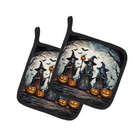 Witches Spooky Halloween Pair of Pot Holders Kitchen Heat Resistant Pot Holders Sets Oven Hot Pads for Cooking Baking BBQ, 7 1/2 x 7 1/2