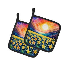 Colorful Daffodils Pair of Pot Holders Kitchen Heat Resistant Pot Holders Sets Oven Hot Pads for Cooking Baking BBQ, 7 1/2 x 7 1/2