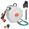 Retractable Garden Hose Reel Wall Mounted Automatic Water Hose Reel with Any Length Lock 8 Pattern Spraying Modes 180Â° Swivel Bracket
