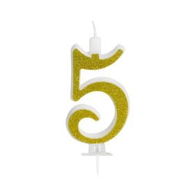 Gold Birthday Candles for Cake, Premium Glitter 5nd Number Candle Birthday Party Wedding Anniversary 14cm* 12pcs