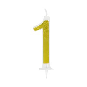 Gold Birthday Candles for Cake, Premium Glitter 1st Number Candle Birthday Party Wedding Anniversary14cm 12psc