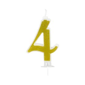 Gold Birthday Candles for Cake, Premium Glitter 4nd Number Candle Birthday Party Wedding Anniversary 14cm* 12pcs