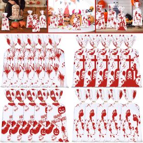 50Pcs Halloween Cellophane Candy Bags with Twist Ties Horrific Bloody Treat Bags 4 Pattern Gift Goody Snack Sweet Bags for Halloween Murder Theme Part