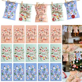 24Pcs Christmas Advent Calendar Bags Kit Envelope Shape Gift Bags with 1 to 24 Countdown Number Stickers Santa Claus Snowman Pattern Goodie Candy Trea
