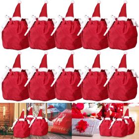5Pcs Christmas Drawstring Bags Christmas Hat Design Flannel Gift Wrapping Bag Small Goodie Candy Snack Bag Party Favor Treat Pouch Bags for Holiday Bi