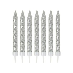 8cm 192 Pieces Spiral Cake Candles in Holders Metallic Cake Cupcake Candles Short Thin Cake Candles for Birthday Wedding Party Cake Decorations (Silve