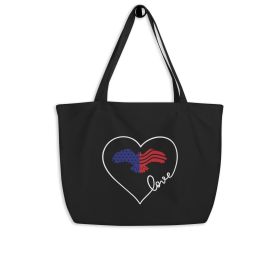 Large Black Tote Bag - Red Blue White Eagle Heart Inspirational Print