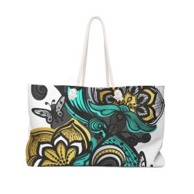 Butterfly Floral Green Handbag, Weekender Tote Bag