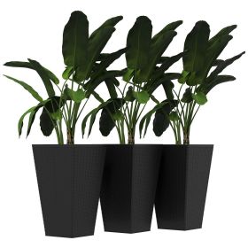 Set of 3 Tall Planters with Drainage Hole, 24" Outdoor Flower Plant Pots, Indoor Planters for Porch, Front Door, Entryway, Patio and Deck, Black