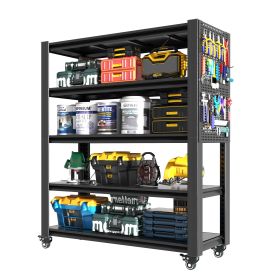 72"H 5 Tier Adjustable Shelving with Pegboard and Wheel, Heavy Duty Storage Shelves, Metal Shelving Unit Multipurpose Shelf for Warehouses, Garages