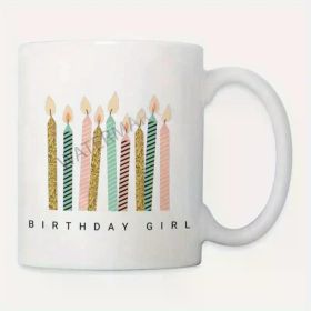 Chic Pink & Golden Birthday Coffee Mug for Her - 11oz Ceramic Cup with Colorful Candle Design, Perfect Gift for