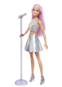 Barbie Pop Star Fashion Doll Dressed in Iridescent Skirt with Pink Hair & Brown Eyes