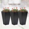 Set of 3 Tall Planters with Drainage Hole, 28" Outdoor Flower Plant Pots, Indoor Planters for Porch Patio and Deck, Black