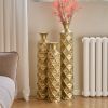 Metal decorative vase High Distress Metal center vase with 3D triangle pattern, set of 3 vases for home decoration 33.5 ", 29.5 ", 25.2 "high, gold