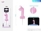 Macaron Pink Number 1 Candles,Pink First Birthday Candles,Macaron Happy Birthday Candle for Cake 11cm 24pcs