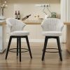 008-Set of 2 Counter Height Swivel Bar Stools, Chenille Upholstered Chairs with Wide Backrest for Bar, Kitchen Island, Dining Room, White