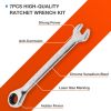Ratchet Wrench Kit, 7 Piece Set, 8mm-19mm, Chrome Vanadium Steel, Full Polished 72 Tooth Box and Open End Standard Garage Tool Set for Mechanics