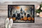 Keeshond Spooky Halloween Doormat Front Door Mat Indoor Outdoor Rugs for Entryway, Non Slip Washable Low Pile, 24H X 36W