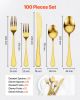 VEVOR 100-Piece Gold Silverware Set, Food-Grade Stainless Steel Flatware Utensils for 20, Mirror Finished Cutlery Set