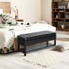 HOMCOM 44" Tufted Black Faux Leather Ottoman Bench, Storage, Shoe Rack