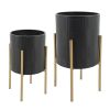 S/2 PLANTER W/ LINES ON METAL STAND, BLACK/GOLD