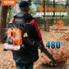 VEVOR Backpack Leaf Blower, 52CC 2-Cycle Leaf Blower with 1.37L Fuel Tank, 480CFM Air Volume 175MPH Speed, Ideal for Lawn Care, Leaf Cleaning