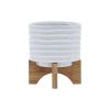 5" TEXTURED PLANTER W/ STAND, WHITE
