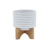 5" TEXTURED PLANTER W/ STAND, WHITE