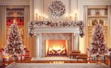 GO 4-Pieces Set Artificial Christmas Tree, Brown Needles with flocking, with Warm Lights, pine cones and berries