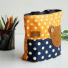 [Bear-Orange] Blancho Applique Kids Fabric Art Mini Shopper Bag/Tote Bag-Small Size (9.4*2.7*7.8)