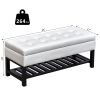 HomCom 44" Tufted Faux Leather Ottoman Storage Bench With Shoe Rack - White